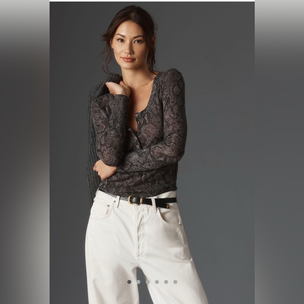Pilcro Charcoal Printed Long Sleeve Henley Top